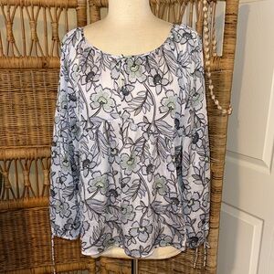 princess vera wang Blue Floral Peasant Blouse with Green Accents